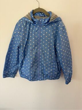 GAP Light Blue Polka Dot Hooded Rain Jacket size small (6/7)